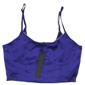 House Of Harlow 1960 Royal Purple Satin Crystal Embellished Crop Top Size M NWT
